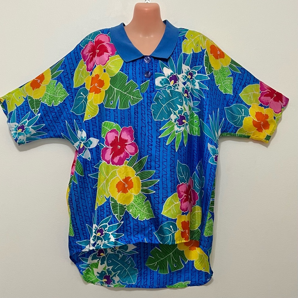 Vintage Adam Douglass Silk Hawaiian Top Resortwear Artsy Floral Vacation Fun